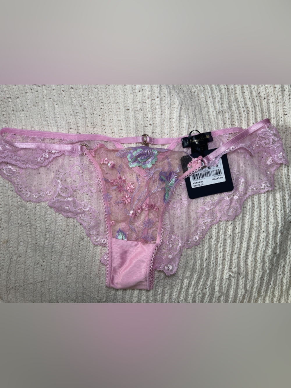Honey Birdette Whitney Lavender Pink Floral Embroidered Lace Panty